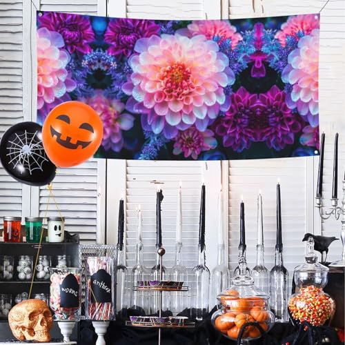 MINDBBDFJ Colorful Nature Flower Print Banners And Signs For Outdoor/Indoor,Personalized Banner Customizable Parties Halloween Banner (180x90cm)2