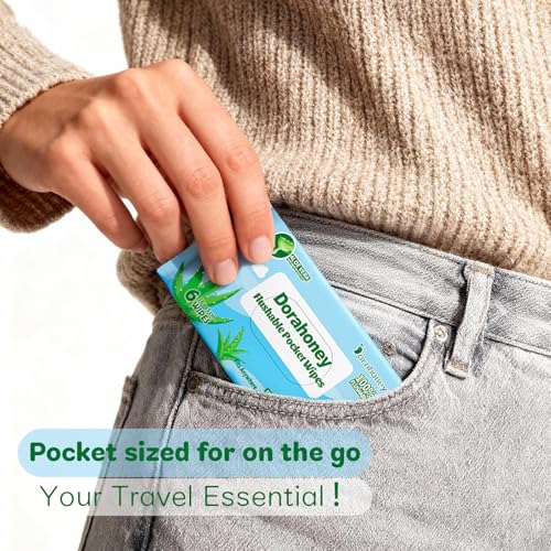 Image of Flushable Travel Wipes with Aloe Vera, 99% Water Moisturizing Mini Wet Wipes for Sensitive Skin, Unscented Pocket Wipes for On The Go Travel Essentials, Total 144 Count (24 Packs of 6)