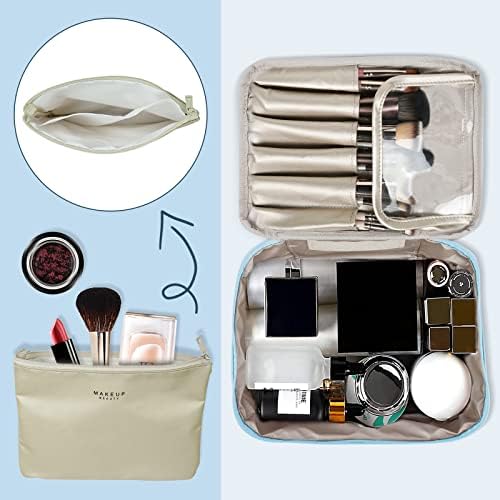 2Pcs Makeup Bag Travel Makeup Bag Waterproof Cosmetic Bag Portable Makeup Organizer Bag for Women Girls(Bule)