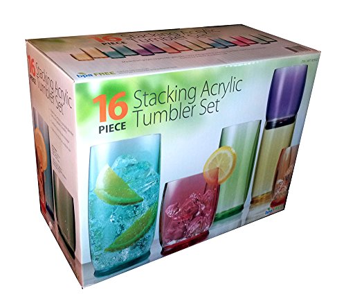 16 Piece Stacking BPA Free Acrylic Tumbler Set (Assorted Colors)