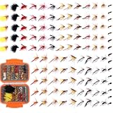 EXAURAFFLIS Fly Fishing Flies Assortment with Waterproof Fly Box 120pcs Dry Wet Nymph Streamer Flies, Lures for Trout Bass Panfish Salmon Fishing