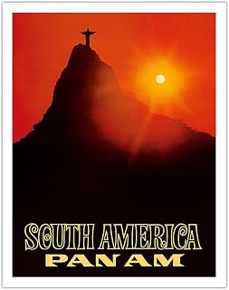 South America - Pan American World Airways - Rio De Janerio Brazil - Christ the Redeemer Statue - Vintage Airline Travel Poster c.1970s - Fine Art Matte Paper Print (Unframed) 11x14in