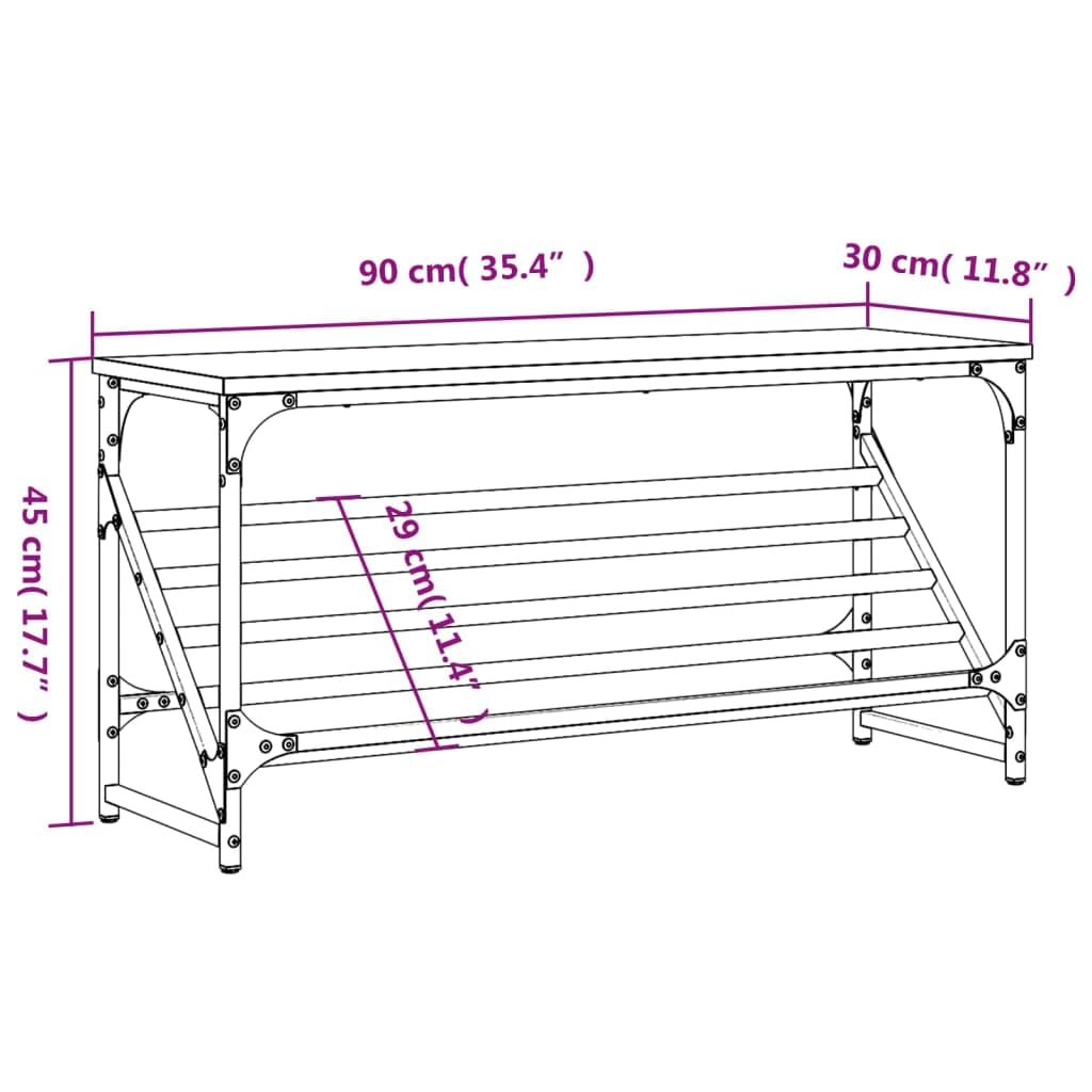 Schuhregal Braun Eichen-Optik aus Holzwerkstoff mit pulverbeschichtetem Stahlgestell 90x30x45 cm, platzsparende Schuhablage und Organizer für Flur, Diele, Eingangsbereich