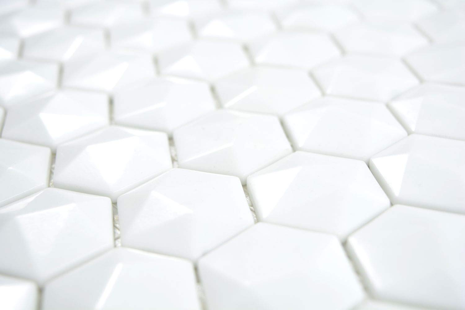 3D bianca Ecoglas esagono Tessere di mosaico 10 fogli