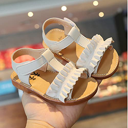 Toddler Girl Dress Shoes Sandals Beach Girls Shoes Ruffles Children Princess Non-Slip Kids Soft-Soled Girl's Shoes (White, 6.5 Toddler)3