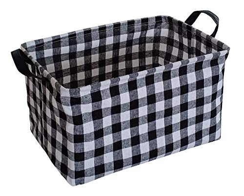 Image of Kid Storage Basket Gift Shelf Basket Toy Storage Bin, Nursery Basket Organizer Box for Children Room Deco With Handles (Black grid)