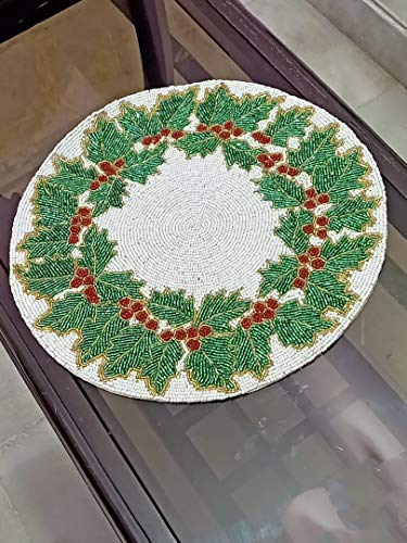 Ss Creations Decorative Handmade Beaded Round Placemat /Runner Perfect For Table Dia 14 (35X35 Cm)- Green #TOP2