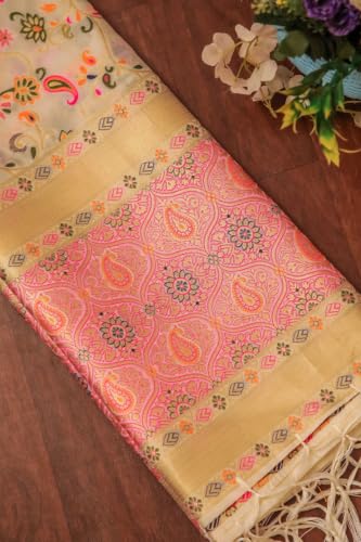 Image of DEVANGI Women's Woven Banarasi Silk Dupatta /Chunni For Women, Floral Print 1 Meter Wide and 2.3 Meter Length Printed Designer Dupatta /Chunni For Girls