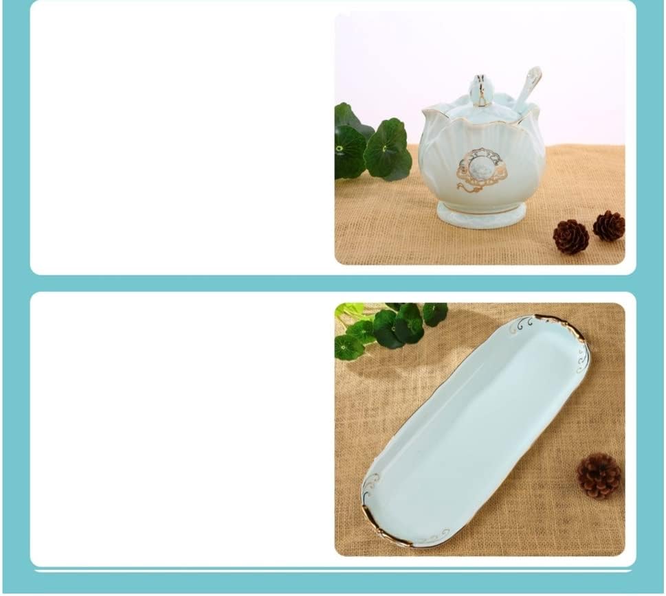 Condiment Can Ceramic Seasoning Jars Set Celadon Ware Seasoning Box Salt Shaker Sugar Shaker Hotel Spice Jar Storage Bottle Set，