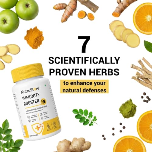 Image of NutraStore Immunity Booster for Men & Women | Curcumin, Giloy, Amla, Moringa, Ginger, Orange & Piperine | Daily Health Supplement | 60 Capsules | Pack of 2