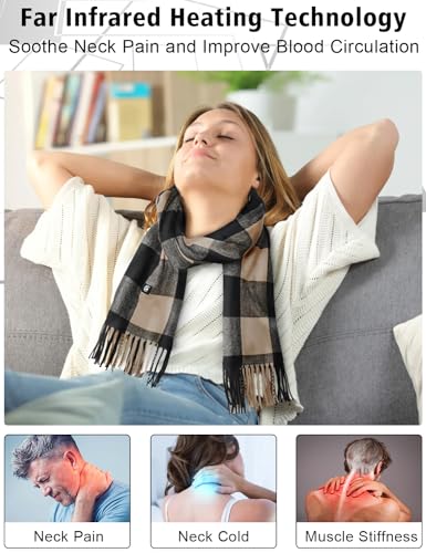 Heated Scarf Electric Heating Neck Scarf with Rechargeable Battery Fashion Plaid for Women Men in Winter4