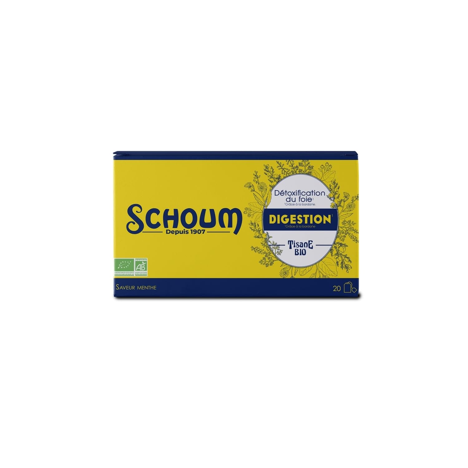 Retrouvez un confort digestif au quotidien avec la tisane SCHOUM Bio, format x20 sachets, saveur menthe poivrée pour faciliter la digestion - Lot de 3