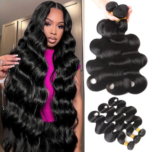 Chsxc 12A Body Wave Human Hair Bundles 18 20 22 Inch 100% Unprocessed Brazilian Virgin Hair 3 Bundles Deals for Quick Weave Natural Black Real Hair Extensions