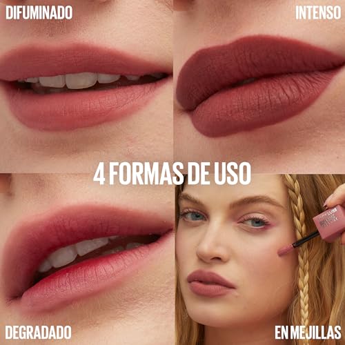 Maybelline New York, Super Stay Teddy Tint, Textura Suave e Intensidad de Color Modulable, 4 Formas de Aplique, Ligero en los Labios, Hasta 12h de duración, No Transfiere, Tono: Kneehigh 55 - imagen 4