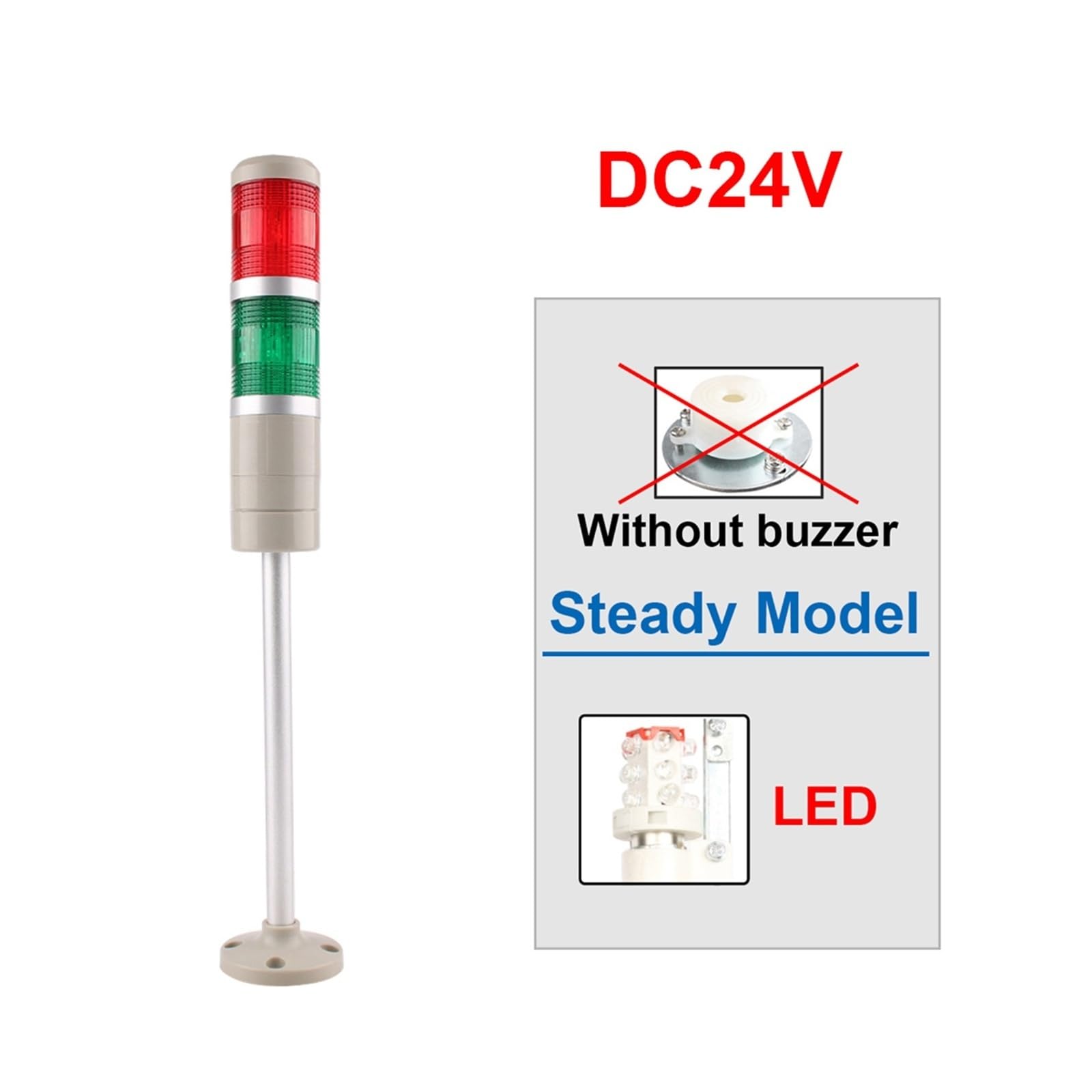 Wieża sygnalizacyjna lampa ostrzegawcza LGP-505 LED czerwona zielona lampka kontrolna IP30 do maszyny (światło stałe 24 V)