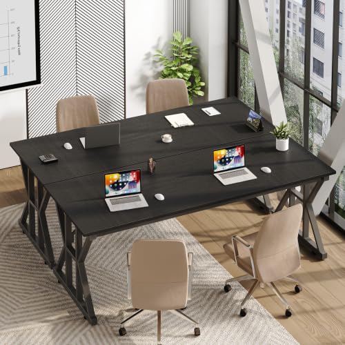 Image of 63 inch Large Computer Desk with Thickened Frame for Home Office, Living Room | Modern Simple Executive Desk, Larger Gaming Desk with X-Shaped ReInchforcement, Black