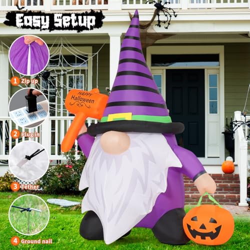 Image of GOOSH 6.7 FT Halloween Gnome Inflatables with Pumpkin Outdoor Decorations Gnome Blow Up Yard Built-in LED Lights for Halloween Party Indoor Outdoor Yard Garden