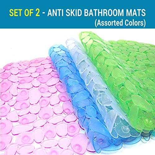 TIED RIBBONS Set of 2 Non Slip Bath Mat Mildew Resistant Pebbles Shower