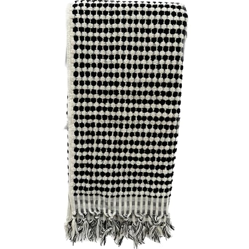 EASTERNRUGARTS Organic Turkish Towel 33x72 Inches, Turkish Bath Towel, Beach Towel, Black White Soft%100 Cotton Fluffy Towel, Thick Face Hand Towel, (Black-White, 33x72)