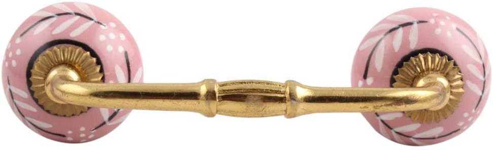 Indian Shelf 2 Pack Ceramic Cabinet Handles Drawer Pulls Pink Interior Kitchen Cupboard Door Gold Hardware 8" Hole to Hole -BH-424-CK-252