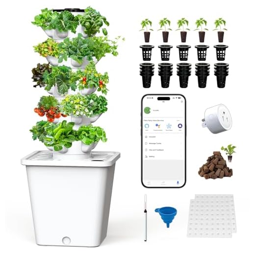SJZX Hydroponics Growing System Kit, 12L Large Capacity Hydroponic Tower, 5 Tiers Indoor Outdoor Gardening System for Beginner with Water Pump & APP Auto Timer, Vertical Garden Planter Kits (25 Pods)