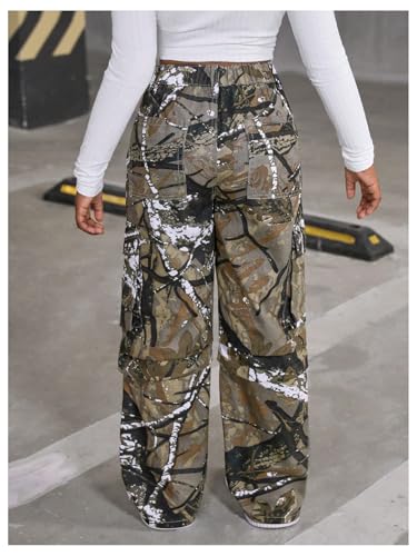 WDIRARA Girl's Camo Print Cargo Jeans High Waisted Wide Leg Denim Pants3