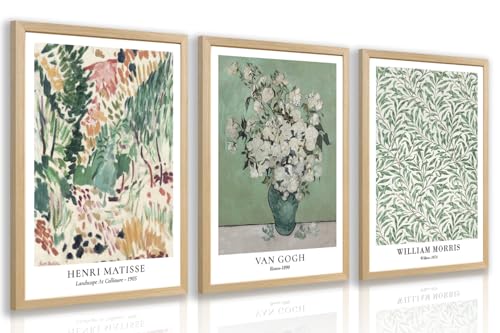 LLEEMPI Van Gogh Canvas Wall Art Set of 3, Sage Green 12x16 Framed Prints