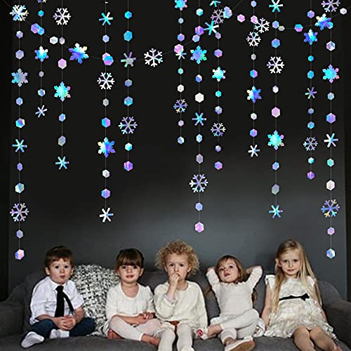 Clearance 52Ft Winter Wonderland Party Decoration Iridescent Snowflake Garland Holographic Paper Snowflakes Streamer For Winter Onderland Christmas Frozen Birthday Wedding Bridal Shower Party Supplies #TOP3