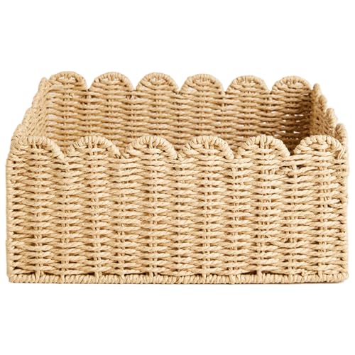 Panier de rangement tissé festonné en osier haut de gamme