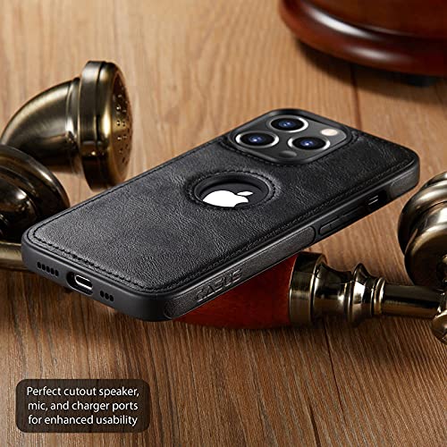 Image of Casus Logo View Compatible with iPhone 13 Pro Case Slim Premium Vegan Leather Classic Luxury Elegant Thin Cover (2021) 6.1 inch (Black)