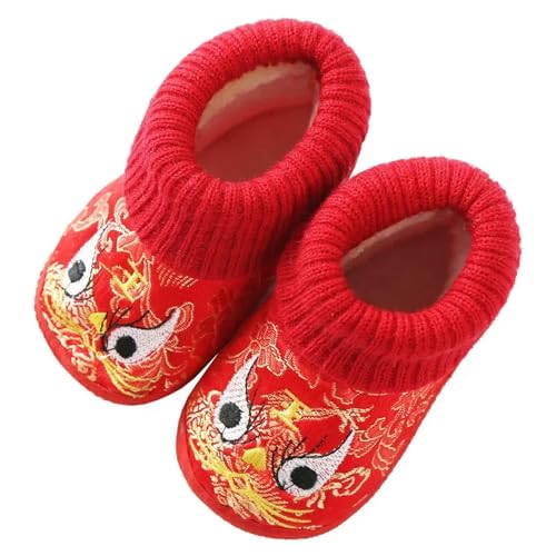 Embroidery Tiger Shoes Red Infant Shoes Cartoon Toddler Shoes Babies on-slip Thickening Winter Boots, 11cm