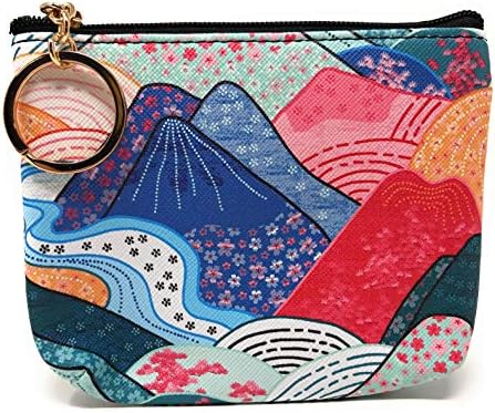 Value Arts Japanese Kimono Colorful Mountains Coin Purse Pouch with Key Ring