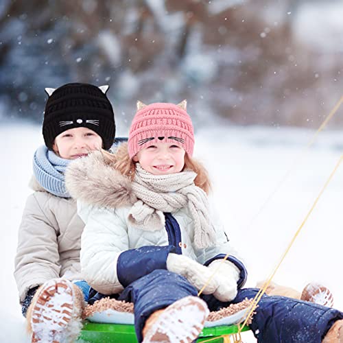 Luckybunny Women Girls Cute Cat Ears Beanie Hat Winter Crochet Knit Cap (Sequins Style - Pink) #TOP2