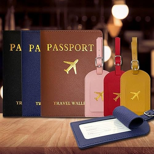 Image of House of Quirk Luggage Tag and Passport Protector Set, Plane Pouch Passport Suitcase Identification Leather Tag Luggage Tags for Children School Bag (Light Purple)
