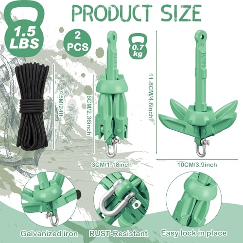 Image of Lounsweer 2 Pack 1.5 /3.5 lb Marine Kayak Anchor Kit Folding Grapnel Anchor Kit Boat Kayak Fishing Accessories for Small Boats Kayaks Canoe Paddle Boards