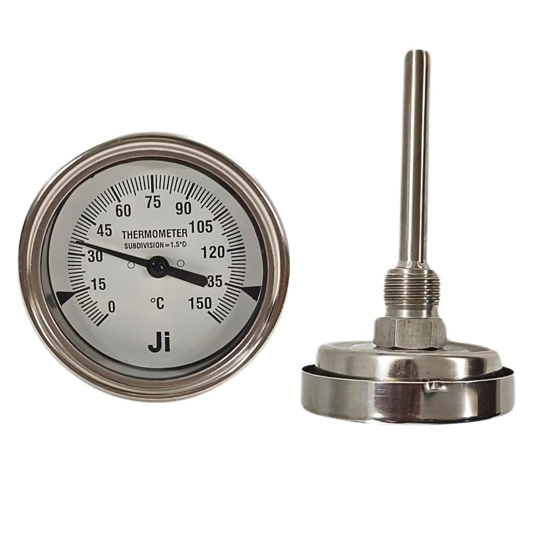 "Ji" Japsin Instrumentation Temperature Gauge, Bimetal Dial Thermometer, 2 1/2" Dial, Range 0 to 150°C, 75 mm Stem x 10 mm OD, Direct Mounting Back Entry, 1/2" BSP (M) Connection, Complete SS Material-image-21
