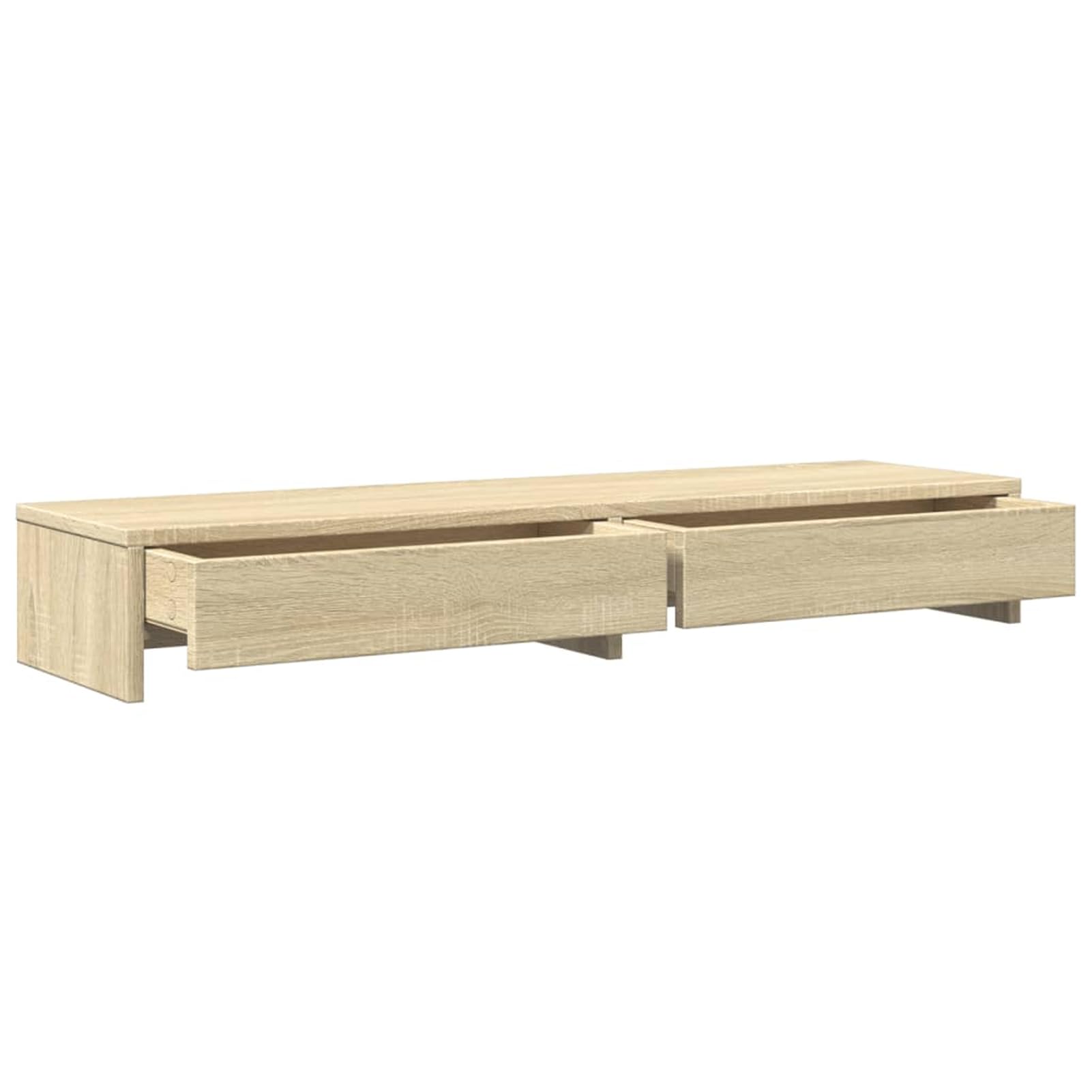Homgoday Doppelmonitorständer mit Schubladen, Sonoma-Eiche, 100x27x15 cm, Holzwerkstoff, für Büro-Organisation