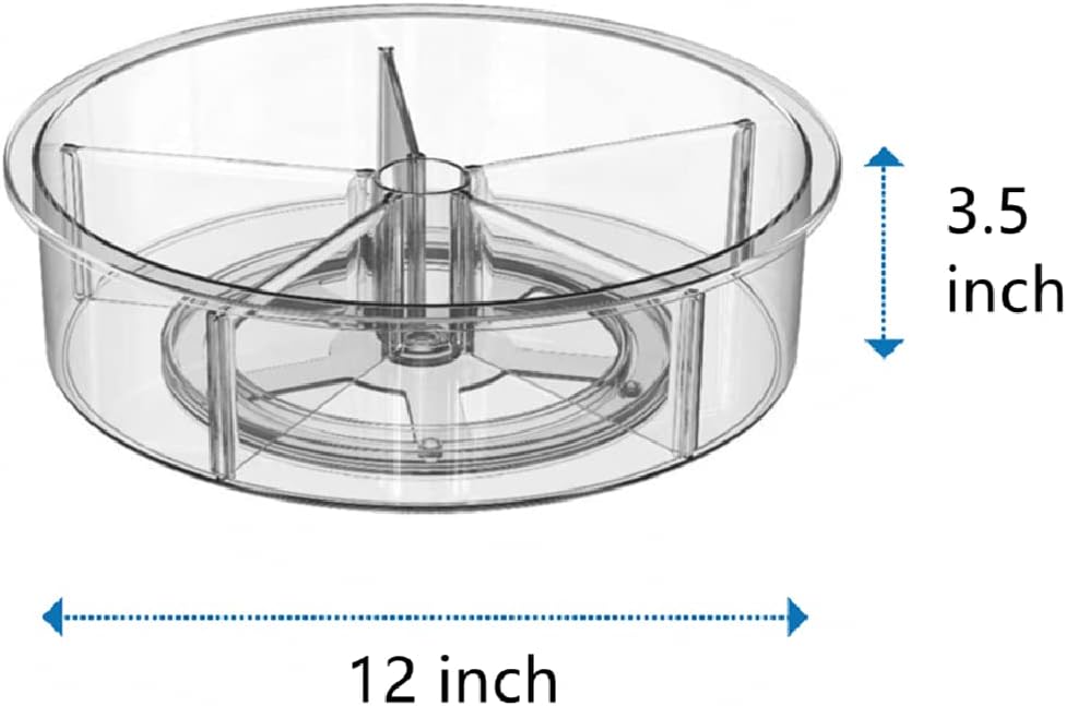 Slideep Plastic Round Lazy Susan Rotating Turntable Food Storage Container for Cabinet, Pantry, Refrigerator, Countertop, Spinning Organizer for Spices, Condiments, Baking Supplies 12'' - 2 Packs