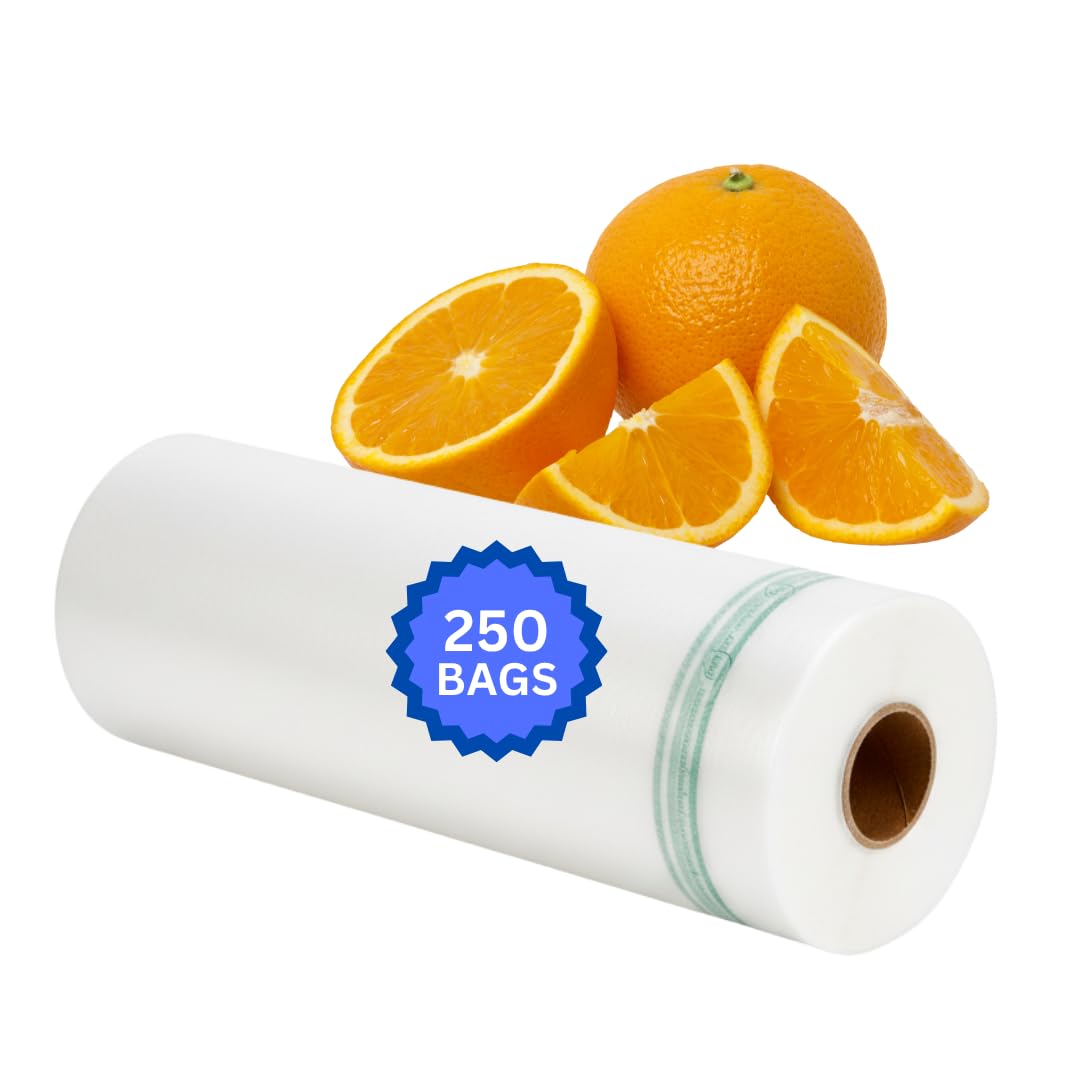 AssurePak Clear Produce Roll -250 Bags - 12"x20" – HDPE - 17 Microns - for Food Storage, Grocery Use, Small Business, Kitchen Organization, Reusable