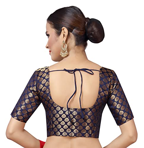 Image of Studio Shringaar Women's Readymade Brocade Short Sleeves Saree Blouse