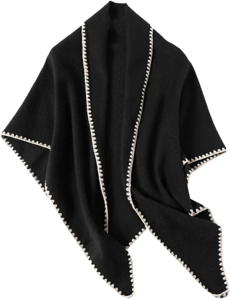 Rungion Women's Winter Triangle Scarf Shawl Winter Solid Poncho Capes Large Warm Shawl Neckerchief Wraps