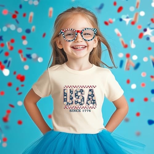 Toddler Girl American Flag Shirt 4th of July Tshirt Cotton Short Sleeve Tees 2-12 Years2