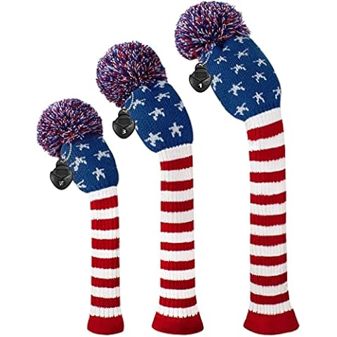 Juego de 3 Fundas para Cabeza de Golf de Punto con Etiquetas giratorias Cover