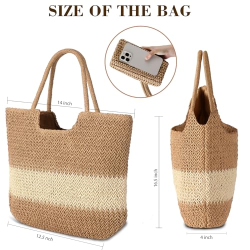 Image of Straw Beach Bags for Women - Summer Woven Tote Bag Shoulder Handbags, Large Beach Bag for Women for Holiday