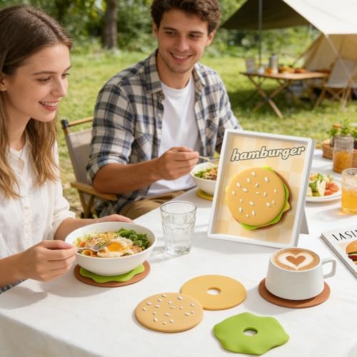 Dubbulon Eğlenceli Bardak Altlıkları - Kaymaz Silikon Mutfak Dekoru, Hamburger Tasarımlı,Havalı Mıknatıslı Tabanlı Bardak Altlığı,Kahve Bar, Ev, Ofis, Oturma Odası Dekorasyonu, Erkek Kadın Hediyesi - Görsel 2