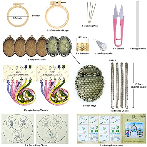 Image of ZOCONE 6 Packs Embroidery Necklace Kits, Embroidery Pendant Kit Mini Cross Stitch Kit with Hoop, Necklace, Pendant, Brooch, Stamped Pattern Cloth, Instructions, etc. Embroidery Kits for Adults