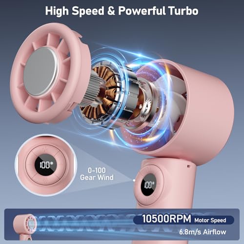 CIVPOWER Handheld Fan: Portable Small Ice Cooling Plate- 4000mAh Rechargeable 100 Gear High-Speed Turbo 10500 RPM - Personal Foldable Battery Operated for Travel Indoor Outdoor Women Men (Pink) by CIVPOWER - Image 2