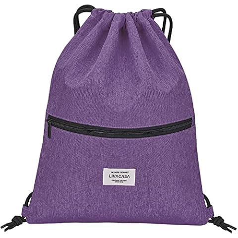 LIVACASA Gym Sack Drawstring Bag with Inside Zipper Pocket Sports Travel Bag Water Repellency Light Backpack for Men Women Cover