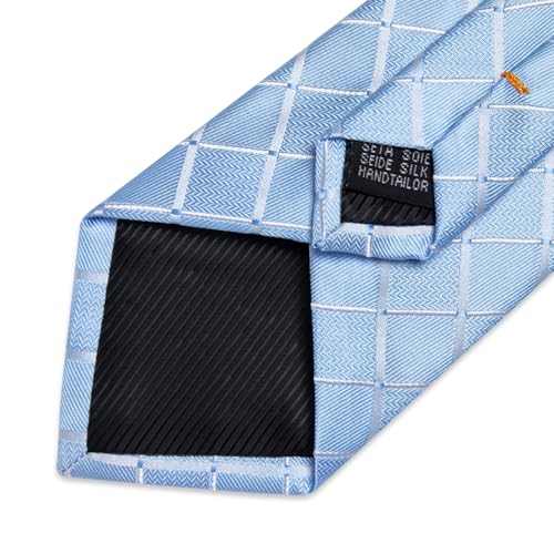Image of DiBanGu Mens Silk Plaid Tie and Pocket Square Set | Elegant Silk Formal Tie Set, Woven Check Necktie and Cufflinks Tie Clip Set, Perfect for Wedding Party, Comes in Gift Box