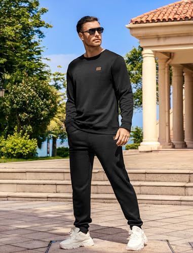 Vssjavun Mens Sweatsuits 2 Piece Set Long Sleeve Jacquard Sweatshirt Jogging Sweatpants Tracksuits2
